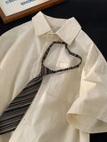 Riolio Loose Men's ort Sve Work irt Summer Casual Outerwear Vintage Japanese Sle Couple'sDK orm Pure Color arp Collar
