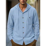 Riolio  Men's Casual Button Down Hooded Shirt Long Sleeve Cotton Blend Drawstring Top with Pocket