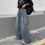 Riolio Spring Autumn Men Baggy Jeans Men Wide Leg Pants Big Pockets Elastic Waist Streetwear Trousers Male Loose Denim Pants