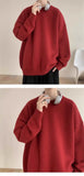 Riolio  New Japanese Retro Men Knitted Sweater Light Luxury Casual O Neck Solid Color Long Sleeve Pullovers Loose High Street Knitwear