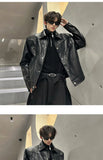 Riolio American Retro Shoulder Pad Short Leather Jacket Men's Spring Deconstruction High-end Fashion Trend Vintage Motorcycle Jacket