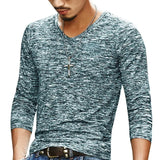 Riolio  Spring New Men's V-Neck Black T-Shirt Casual Long Sleeve Fashionable Urban Top Loose Fit Male Basic Crew Neck Tee