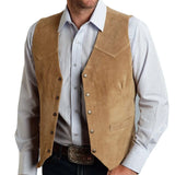 Riolio  Men Vest Gold Suede Leather Gentleman Business Waistcoat Vintage Western Cowboy Regular Slim Business Banquet Men Suit Vest