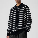 Riolio New American Trendy Men Polo Neck Sweaters Light Luxury Striped Knit Long Sleeve Pullover Tops High Quality Loose Knitwear M-3XL
