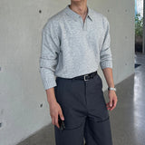 Riolio  Korean Luxury Business Men Polo Sweater Loose V Neck Knit Solid Color Pullover Casual Premium Quality Long Sleeve Knitwear M-3XL