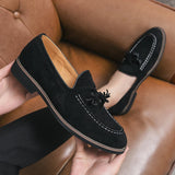 Riolio  Spring Luxury Brand Suede Men's Tassel Design Loafers Slip-on Handmade High Quality Nubuck Leather Shoes Pointed Toe Thick Sole