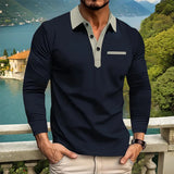 Men's Long sleeved Polo Shirt Leisure Fashion Classic V-neck Polo Shirt European and American Large Sizes