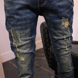 Riolio Trousers Torn Stretch with Holes Male Cowboy Pants Slim Fit Jeans for Men Tight Pipe Broken Elastic Skinny Ripped Summer Denim