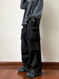 Riolio Black samurai men's pants oversize pants high street fashion plush knickerbockers American straight charging overalls