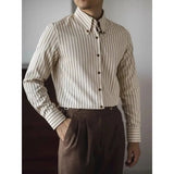 Riolio  Spring and Autumn Long-sleeved Striped Shirts Retro Men's British Business Casual Inch Shirts No-iron Anti-wrinkle Slim Shirts