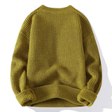 Riolio Casual Men's Round Neck Sweater Solid Color Texture Warm Knit Slim Fit Pullover Sweater Fashion New Winter