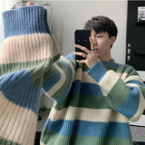 Riolio Autumn Winter Sweater Men Pullover Korean Style Male Striped Sweater Loose Knitted Sweater Trend Thick Top Mens Clothing