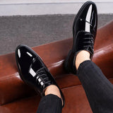 Riolio PU Patent Leather Shoes for Men Oxfords Lace Up Male Wedding Party Office Work Shoes Elegant Designer Brand Dress Shoes for Men