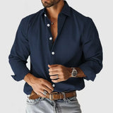 Riolio  Autumn Men's Vintage Shirt Spring Casual Long Sleeve Button Turn-down Collar Seaside Beach Style Solid Ahirts For Male Cardigan