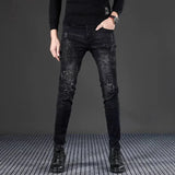 Riolio  Autumn and Spring New Fashion Trend Black Embroidery Retro Straight Leg Jeans Men's Casual Sports High Quality Elastic Jeans