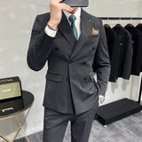Riolio  ( Blazers + Pants ) Boutique Fashion Solid Color Double-breasted Men's Casual Business Slim Suit 2-piece Set Groom Wedding Dress