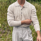 Riolio  New Korean Fashion Men Polo Sweater Light Luxury Knitted Solid Color Long Sleeve Pullover Premium Quality Skin-friendly Knitwear