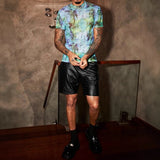 Riolio  Mens Motorcycle Biker Shorts Youth Pu Leather Pants Summer Streetwear Fashion Nightclub Unique Niche Men'S Clothing New
