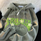 Riolio Autumn Men's Goth Corduroy Zip Up Hoodies Hip Hop Fashion Foam Print Jacket Women's Y2K Vintage Streetwear Hoody Sweatshirts