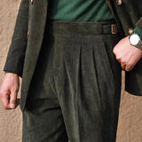 Riolio  Mens Gurkha Trousers Corduroy Side Buckle Adjustable Waist Casual Suit Pants Autumn Business All-Match Straight Pants Men'S Wear