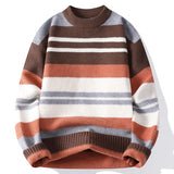 Riolio  Autumn Winter Warm Casual Pullovers Men Knitted Sweater Fashion Patchwork Striped Loose Hip Hop Knit Streetwear Pull On Sweaters