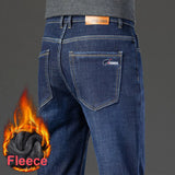 Riolio  Winter Fleece Warm Men's Jeans Straight Stretch Classic Business Casual Thicken Denim Trousers Washed Fashion Velvet Male Pants
