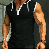 Riolio  Summer Tank Top for Men American Retro Handsome Loose Casual Simplicity Solid Color Button Hooded V Neck Sleeveless Chic Tops