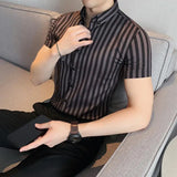 Riolio  Men's Stripe Short Sleeve Shirt Summer Korean Slim Fit British Style Casual Designer Half Sleeve Shirt