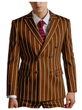 Riolio  Men's Pinstripe 2 Piece Suit Set Double Breasted Peak Lapel Slim Fit Striped Tuxedo Suit For Wedding Prom Business Formal