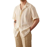 Riolio  Mens Shirt Mesh Hollow Shirt Streetwear Nightclub Sexy Fashion Niche Plain Short-Sleeve Tops Old Money Men'S Clothing New