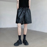 Riolio Summer Leather Shorts Men Fashion Black Motorcycle Shorts Mens Streetwear Hip-hop Loose Leather Shorts Men Casual Shorts M-2XL