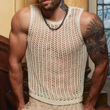 Riolio  Mens Vest Hollow Breathable Plain Jogging Tank Top Daily Loose Versatile Sports Gym Fitness Sleeveless T-Shirt Men'S Wear