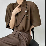 Riolio Retro New Chinese Style High-end Shirt Short-sleeved Men Women Korean Style Summer Fashion Irregular Button Design Top Urban
