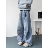 Riolio  Mens Jeans 2025 Autumn Fashion Loose Blue Washed Denim Pants with Knee Wrinkles Back Pocket Patchwork Design Denim trousers