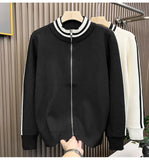 Riolio New Korean Fashion Men Cardigan Coat Light Luxury Trendy Knit Zipper Long Sleeve Sweater Jackets High Quality Patchwork Knitwear