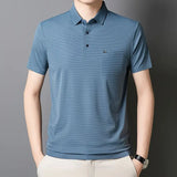 Riolio  Summer Lightweight Middle-aged Men's Ice Silk Striped Casual Polo Shirt