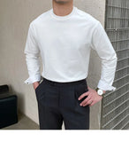 Riolio  New Autumn Fashion Men T-shirt Light Luxury Solid Color Long Sleeve Tops Leisure Streetwear Casual O Neck Basic Shirts M-3XL