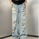 Riolio Vintage Distressed Straight-leg Jeans American Style Slimming Bell Bottoms Loose Fit High-waisted Summer Thin Version For Men
