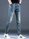 Riolio  Spring and Autumn New Fashion Trend Stripe Straight Leg Jeans Men's Casual Slim Fit Comfortable Sports Stretch Denim Jeans 28-36