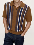 Riolio  Daily Casual Short Sleeve Slim Mens Polo Shirts Knitting Striped Pullover Tops Spring Summer Men Leisure Buttoned Lapel Polos