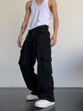 Riolio High street retro casual large pocket overalls men's and women's new summer high waist loose straight tube draped wide leg pants