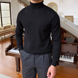 Riolio New Korean Fashion Men Sweater Light Luxury Trendy Turtleneck Knit Solid Color Pullover Leisure Retro Long Sleeve Basic Knitwear