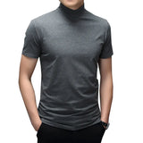 Riolio Trend Summer Men Half high Collar Mercerized Cotton Short Sleeve Slim Body T-Shirt Men Solid Color Modale High Collar