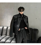 Riolio American Retro Shoulder Pad Short Leather Jacket Men's Spring Deconstruction High-end Fashion Trend Vintage Motorcycle Jacket