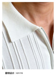Riolio Zipper Knitted Short-sleeved Polo Shirt Men Summer American Retro Commuting Loose Vertical Striped Pit Strip Lapel T-shirt Men