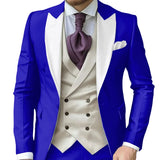 Riolio  Fashionable Contrast Color Men's Suits 3 Pieces Jacket Vest Pants Dancing Sets Handsome Peak  Lapel Suit Set For Men Party Wear