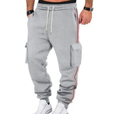 Riolio  Men's Striped Side Cargo Joggers Loose Fit Drawstring Casual Sports Pants With Multi Pockets