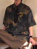 Riolio Summer American Trendy Casual Tops New Chinese Style Vintage Hong Kong Style Printed Short-sleeved Shirt Men's Loose Tops Chic