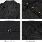 Riolio Luxury Black Paisley Silk Suit Vest for Men Bow Tie Handkerchief Cufflinks Wedding Party Formal Tuxedo Waistcoat