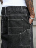 Riolio  Men's Summer Black-Grey Loose Baggy Denim Shorts